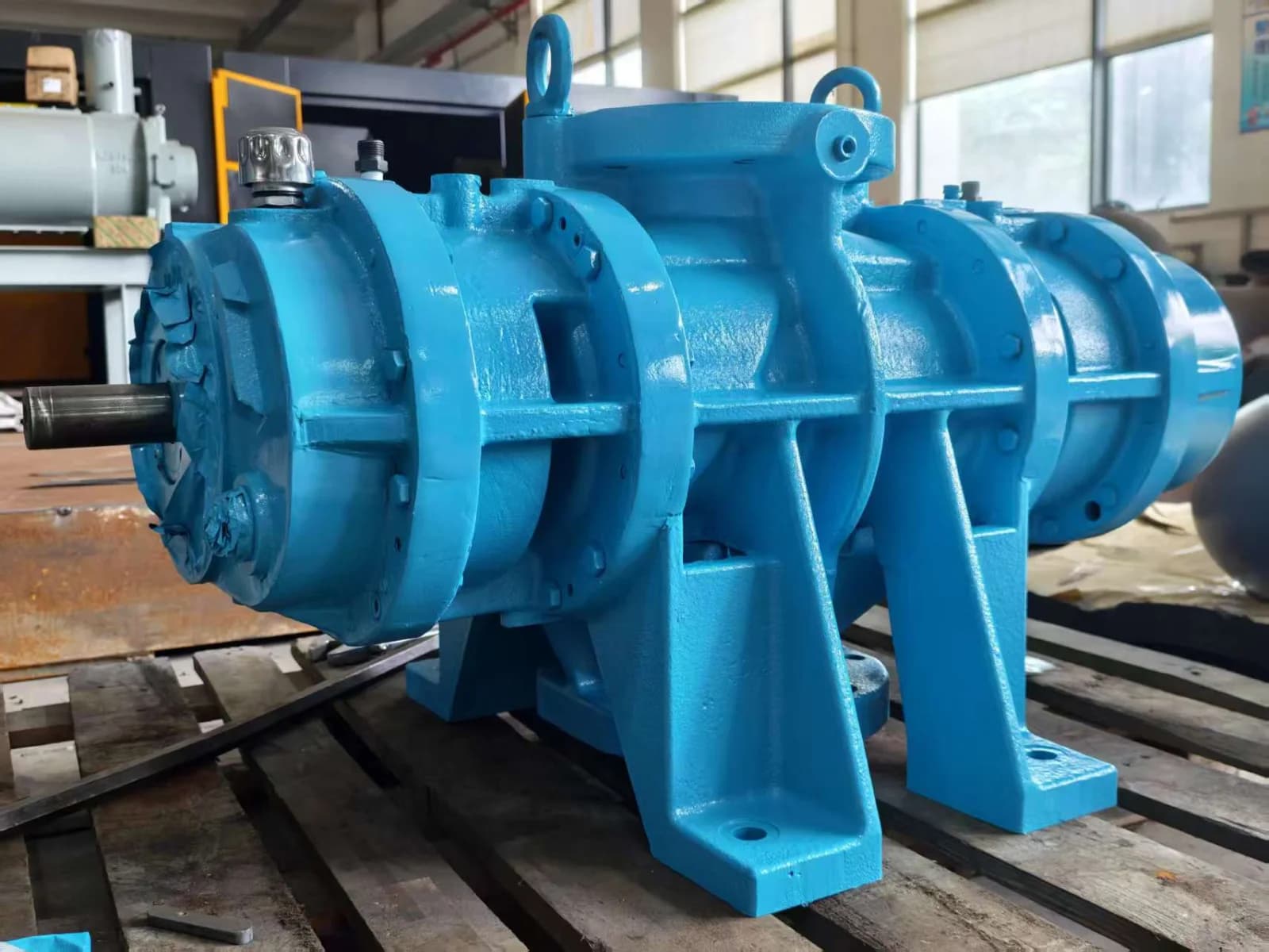 TF105 dry screw vacuum pump head prepared for shipment to a customer factory